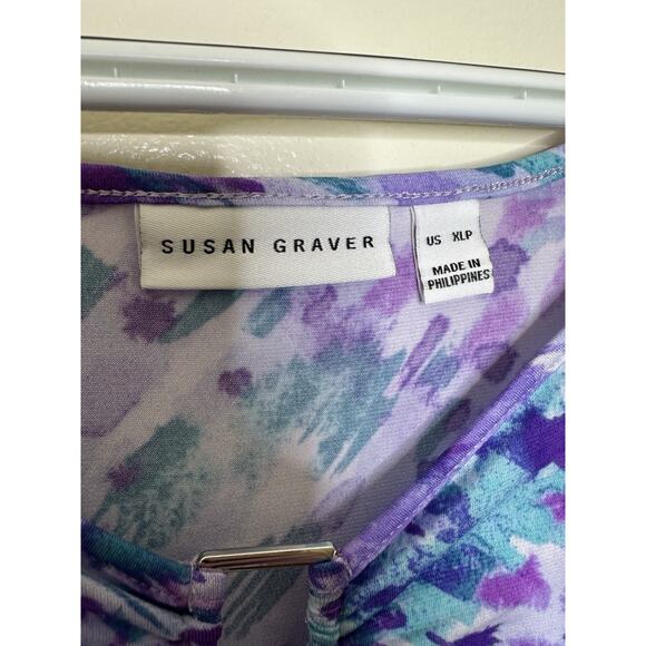 Susan Graver Size XLP Petite Printed Liquid Knit 3/4 Sleeve Tunic w/Keyhole - Picture 4 of 7